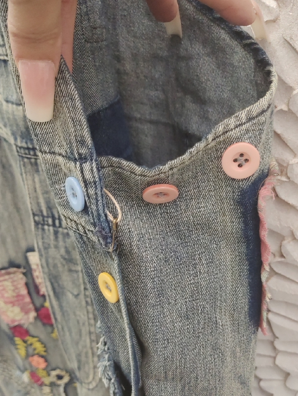 Boho Embroidered Denim Overalls Jumpsuit - Light Blue - Picture 5 of 7